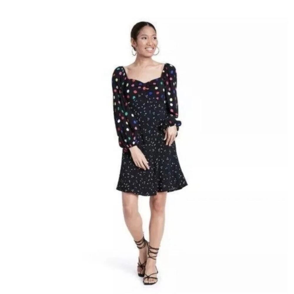 RIXO for Target Polka Dot Long Sleeve Swing Dress Black Size 12